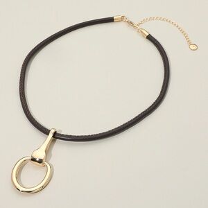 OUT OF STOCK Metal Horsebit Pendant Faux Leather Cord Necklace